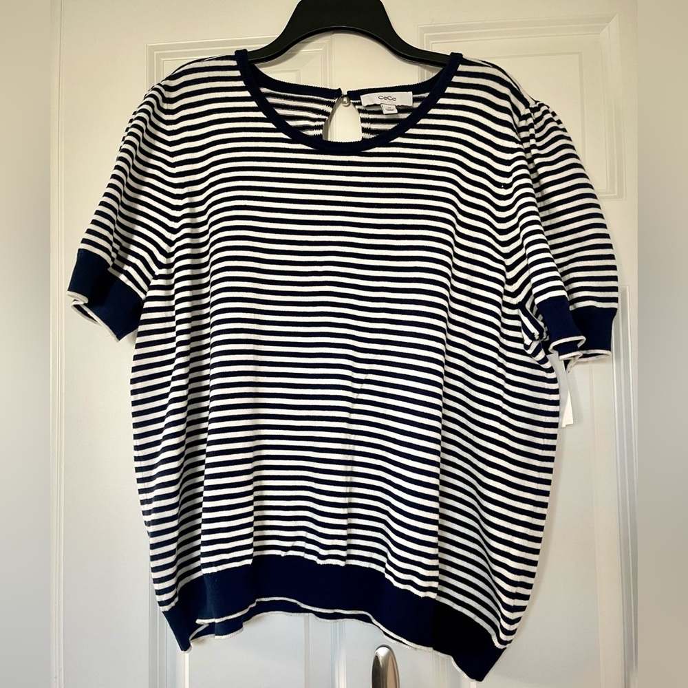 🆕 CeCe Tipped Puff Navy and White sweater sz. 2X - Picture 3 of 5